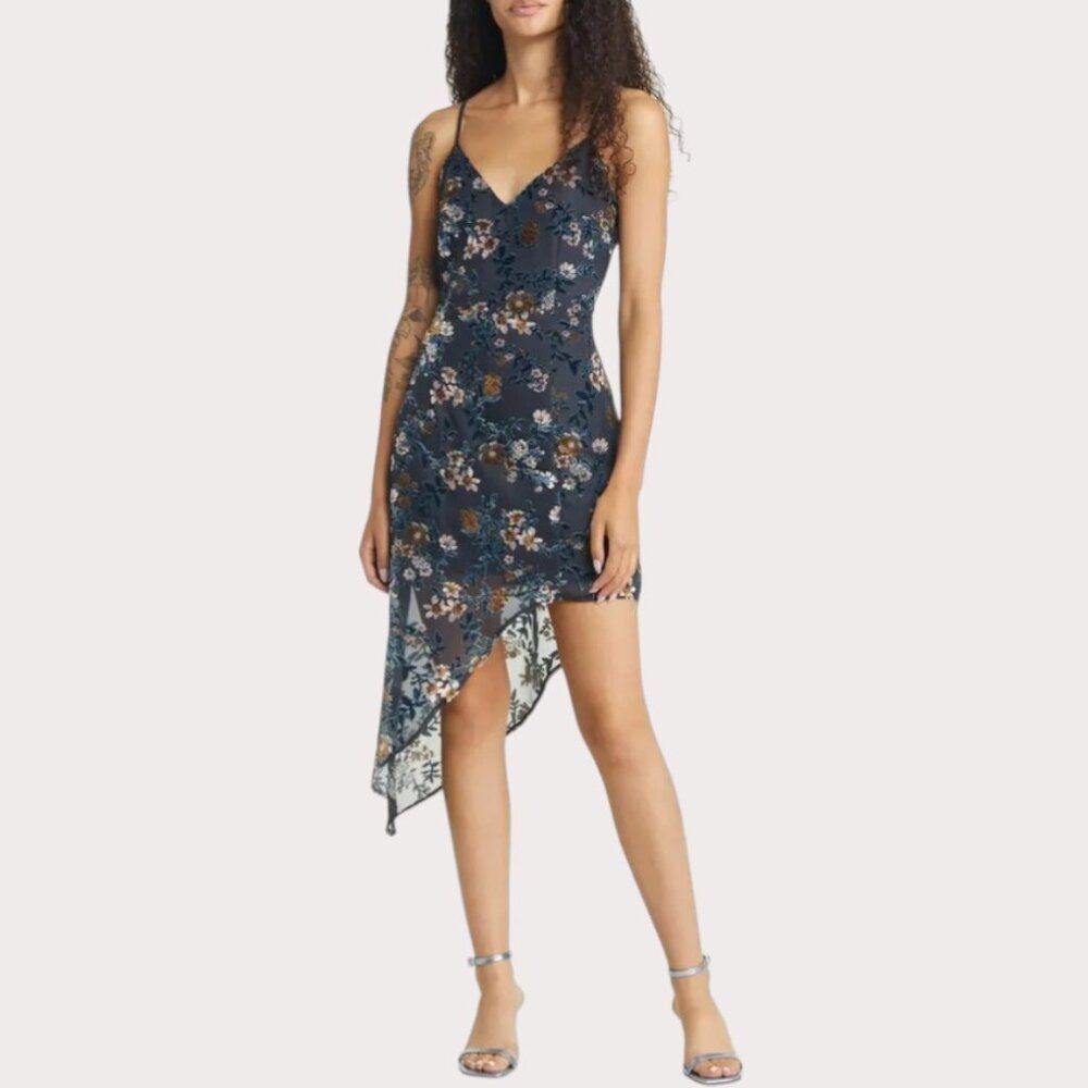 Lulus Women Burnout Velvet Floral Dress M Asym High Low Party Chic Coquette Y2K